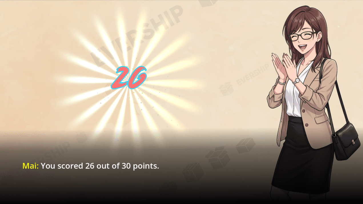 The final score for the shift: 26 out of 30.